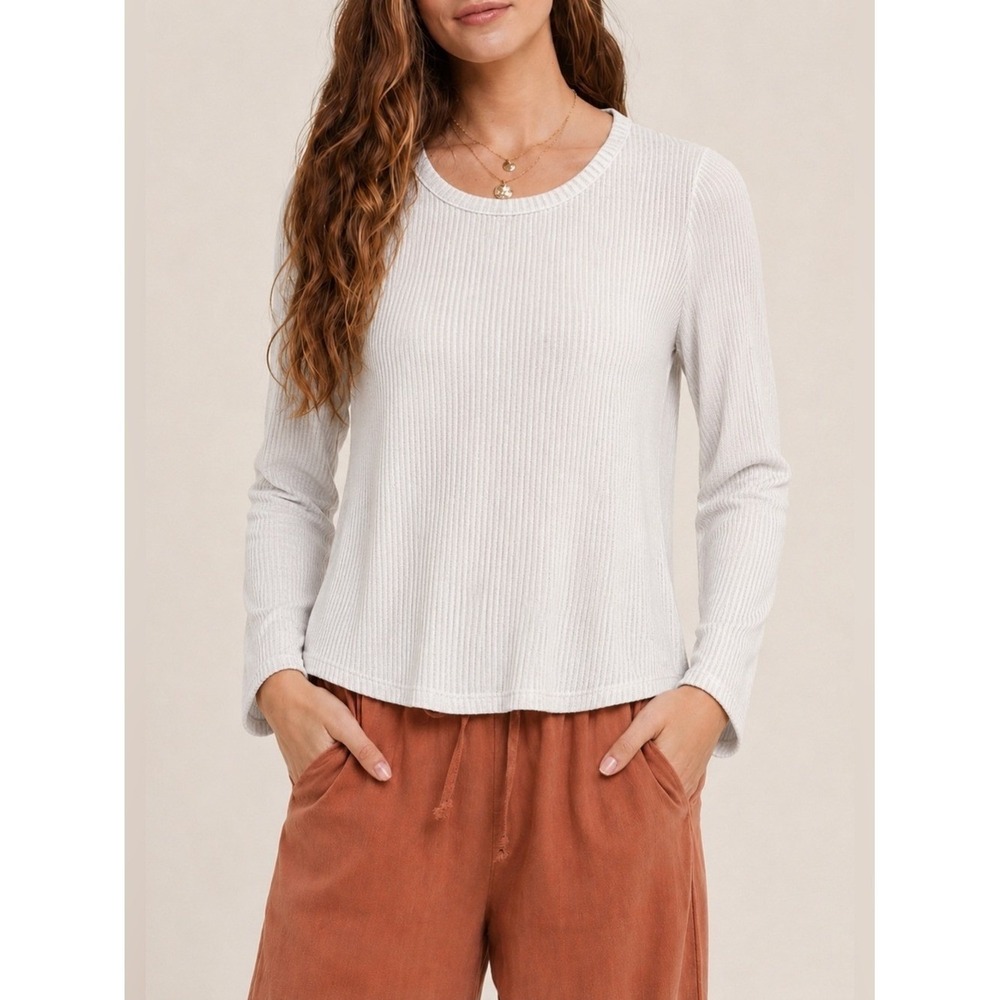 Old Navy Cream Ribbed Long Sleeve Shirt